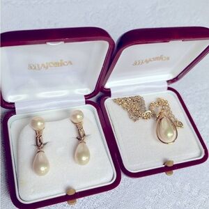Majorica Vintage Teardrop Round Dangle Pearl Crystal Sterling Silver 925 Set